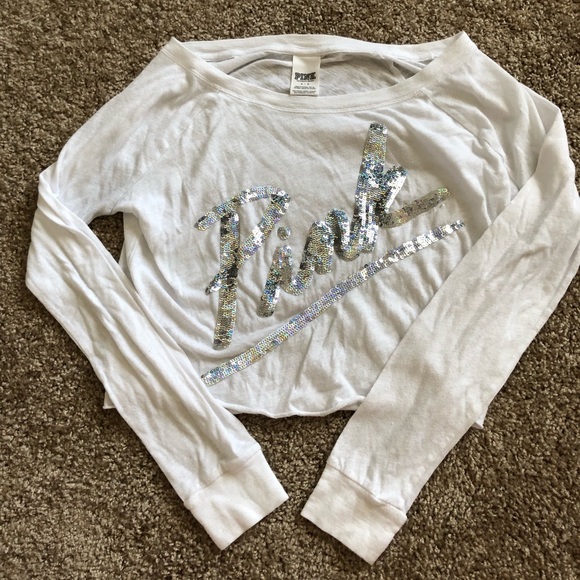 PINK White Long Sleeve Crop Shirt- Size S - Picture 1 of 5